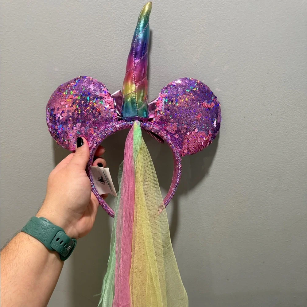 Sparkling Purple Party Headband with Rainbow Veil